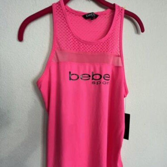 BEBE SPORT MESH TRIM HI-LO TANK SIZE SMALL - HOT PINK - Picture 1 of 8